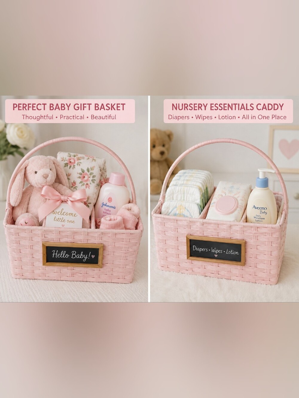 RGI Home Pink Woven 3 Compartment Basket w/Handle